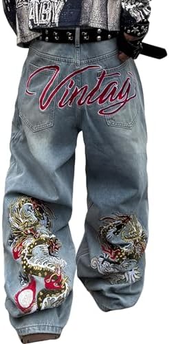 Amazon.com: jupkem Baggy Jeans Men Grunge Skull Pants Y2k Gothic